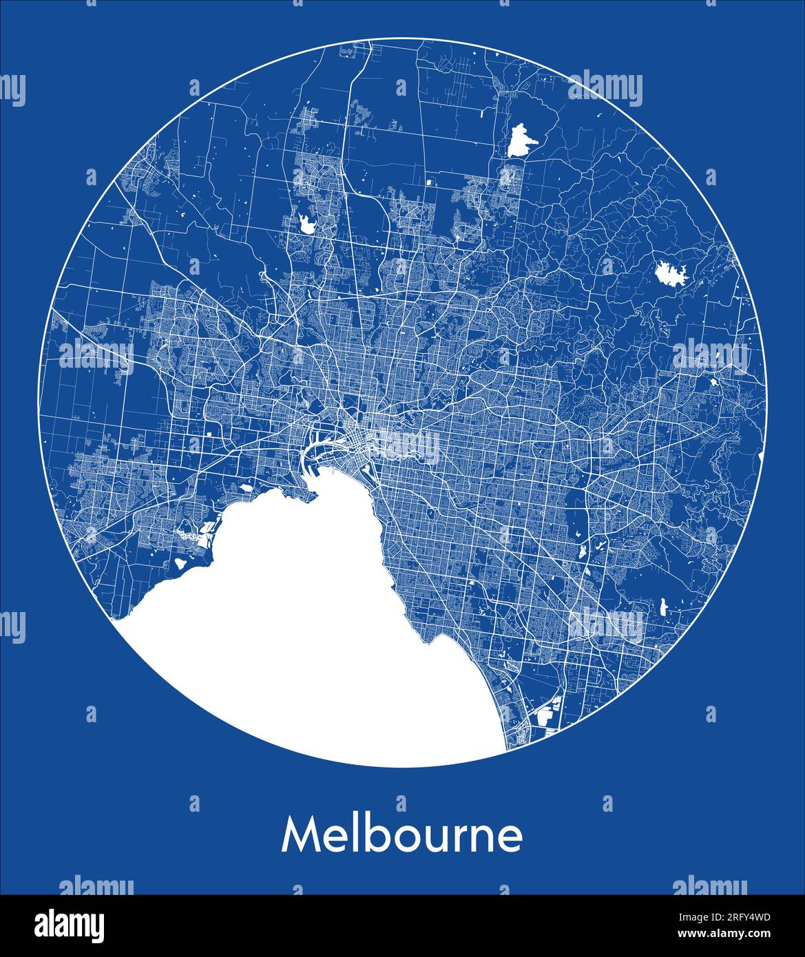 Stadtplan Melbourne Australien Blaudruck Kreisvektor-Illustration Stock Vektor