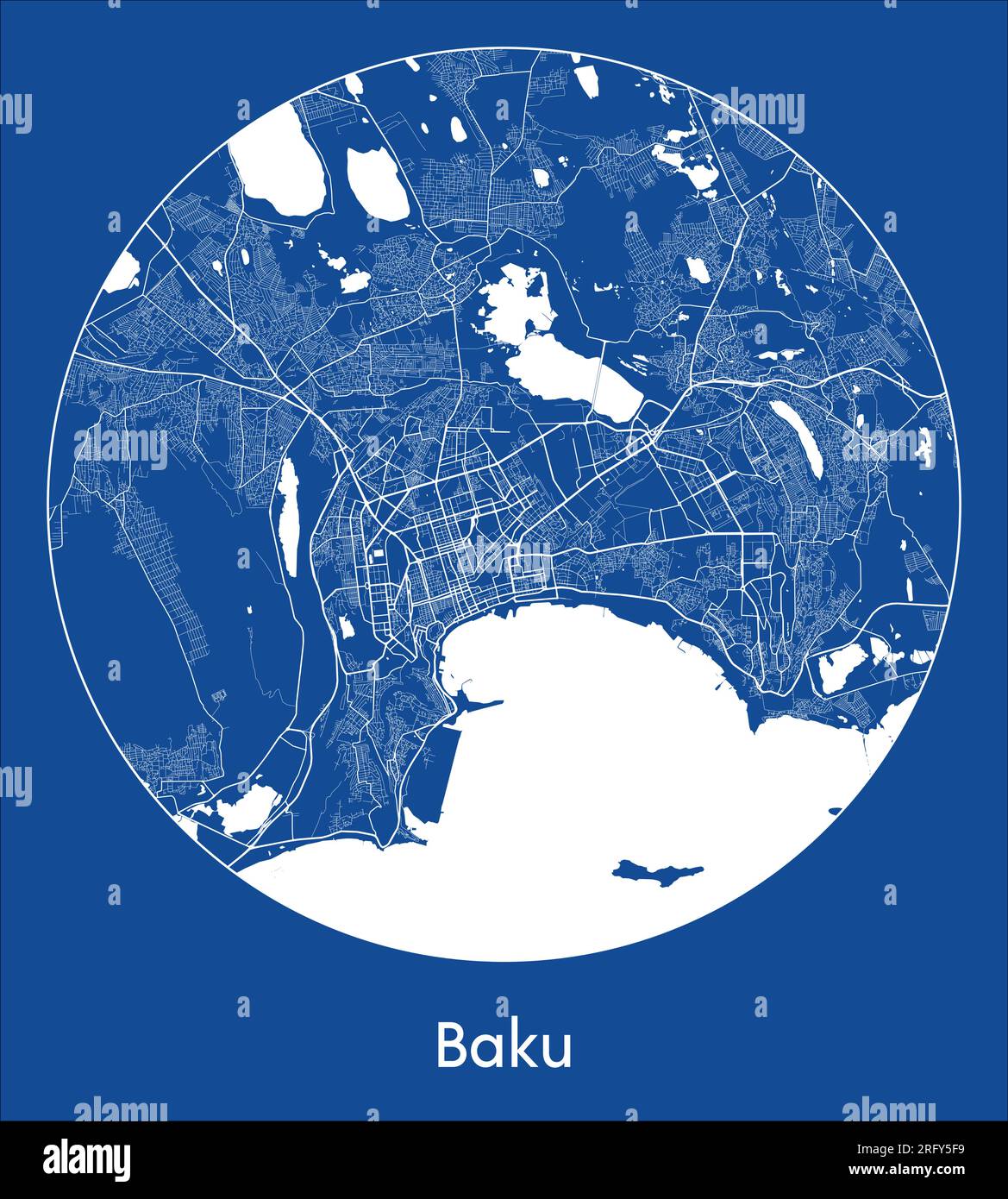 Stadtplan Baku Aserbaidschan Asien Blau-Druck runder Vektorvektor Stock Vektor