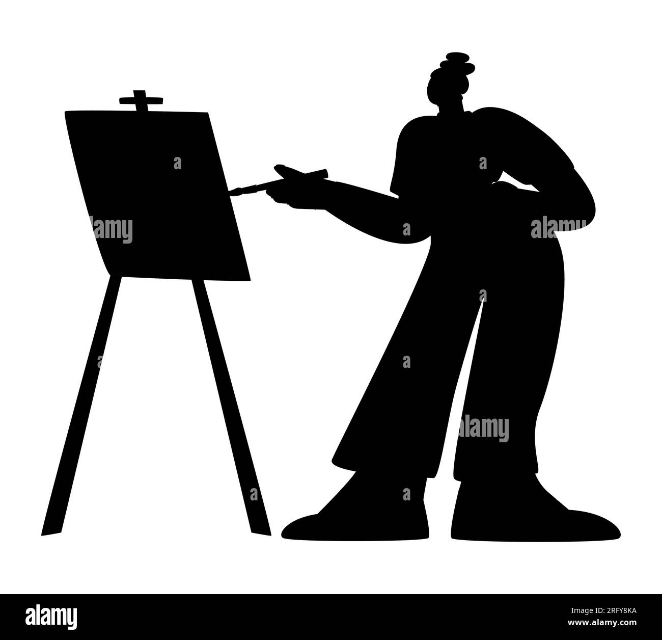 Schwarze Silhouette einer Künstlerin auf Leinwand, Vektor isoliert auf weißem Hintergrund Stock Vektor