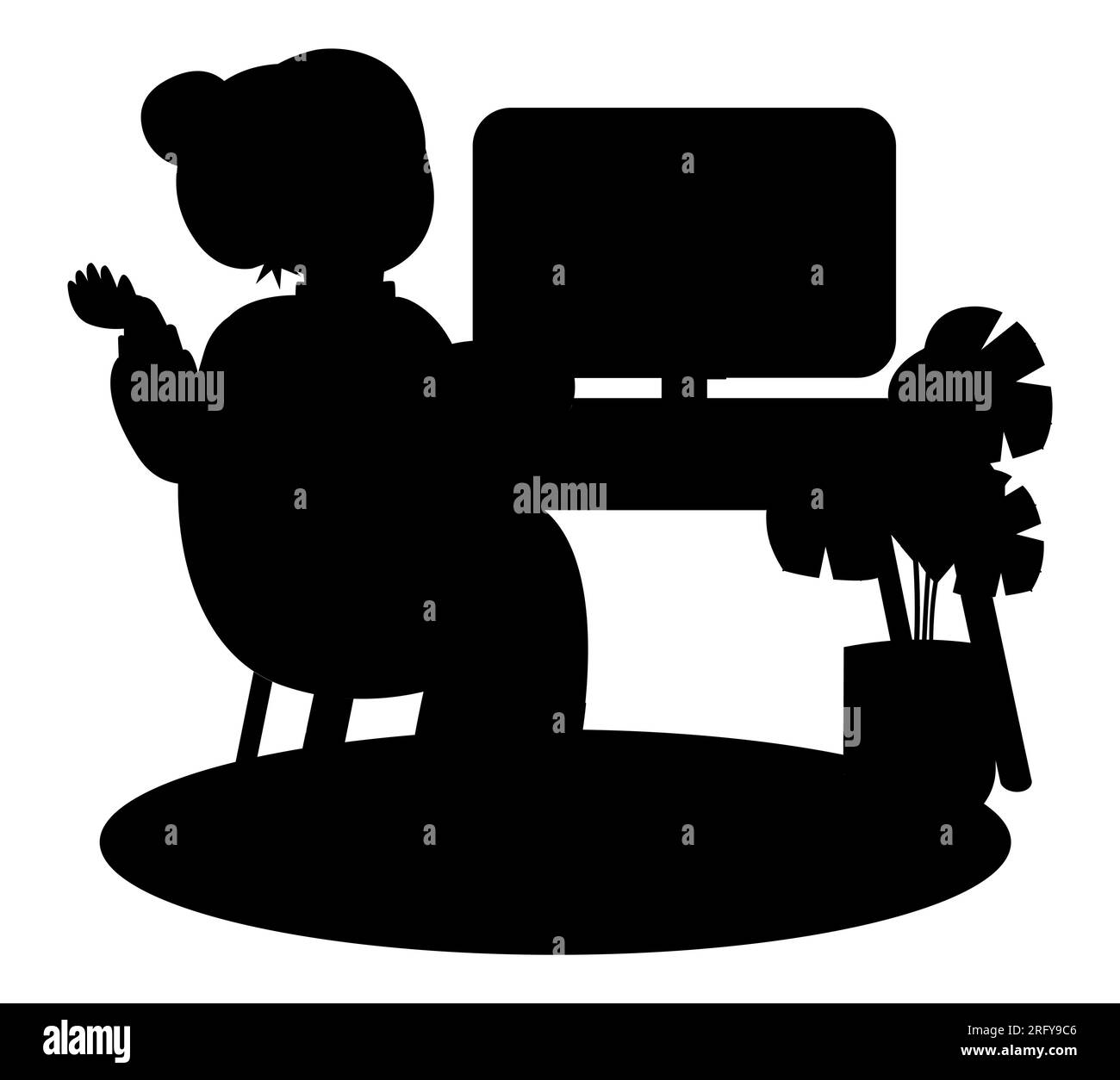 Schwarze Silhouette einer Frau, die auf einem Stuhl sitzt und Fernsehen schaut, eine Frau, die sich zu Hause entspannt, während sie allein ist, Vektor isoliert auf weißem Hintergrund Stock Vektor