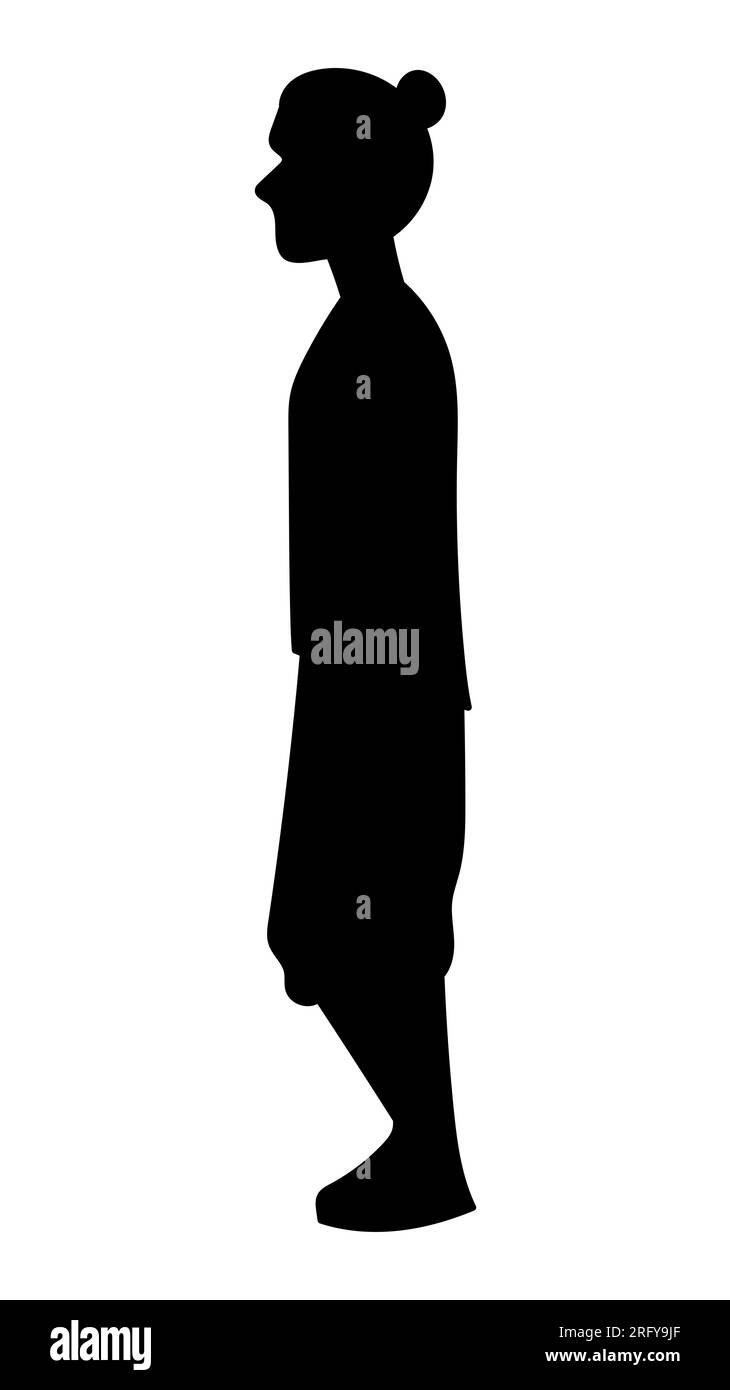 Schwarze Silhouette eines Mannes, der gerade steht, Ganzkörperporträt des männlichen Charakters, Vektor isoliert auf weißem Hintergrund Stock Vektor