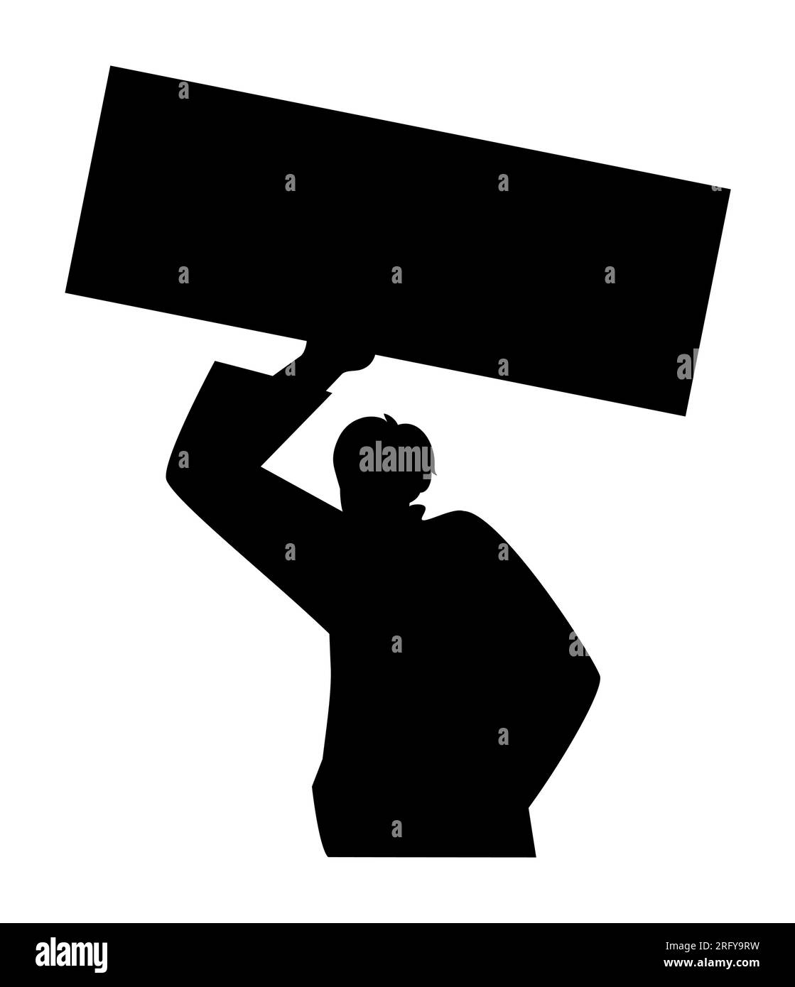 Schwarze Silhouette eines männlichen Protestors mit einem Poster, Vektor isoliert auf weiß Stock Vektor