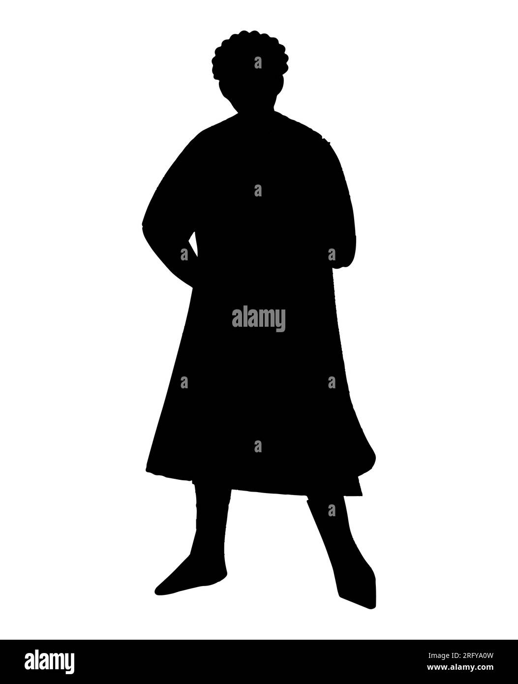 Schwarze Silhouette einer Person, die gerade steht, Ein Ganzkörperporträt der Figur, Vektor isoliert auf weißem Hintergrund Stock Vektor