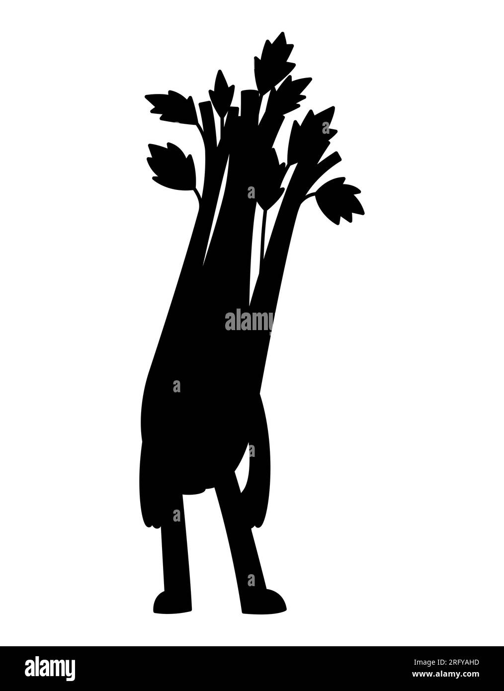 Cartoon Celery Maskottchen Figur mit Händen, Logo für gesunde Ernährung, Gemüsevektor isoliert auf weißem Hintergrund, Silhouette Stock Vektor