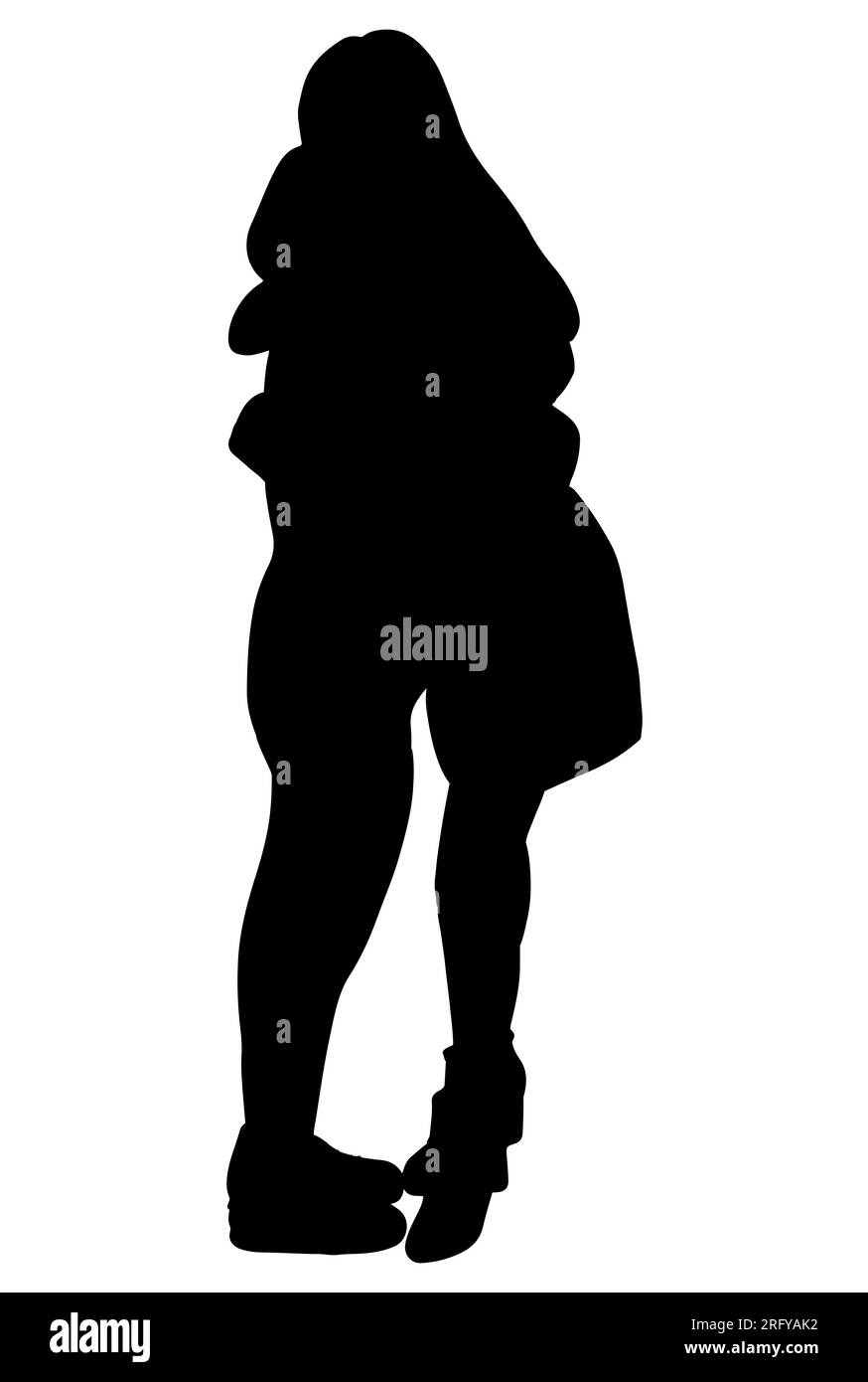 Schwarze Silhouette einer Frau, die ihre Freundin tröstet, die unter Stress steht, eine junge Frau, die Angst gegenübersteht, umarmte Vektorillustration isoliert Stock Vektor