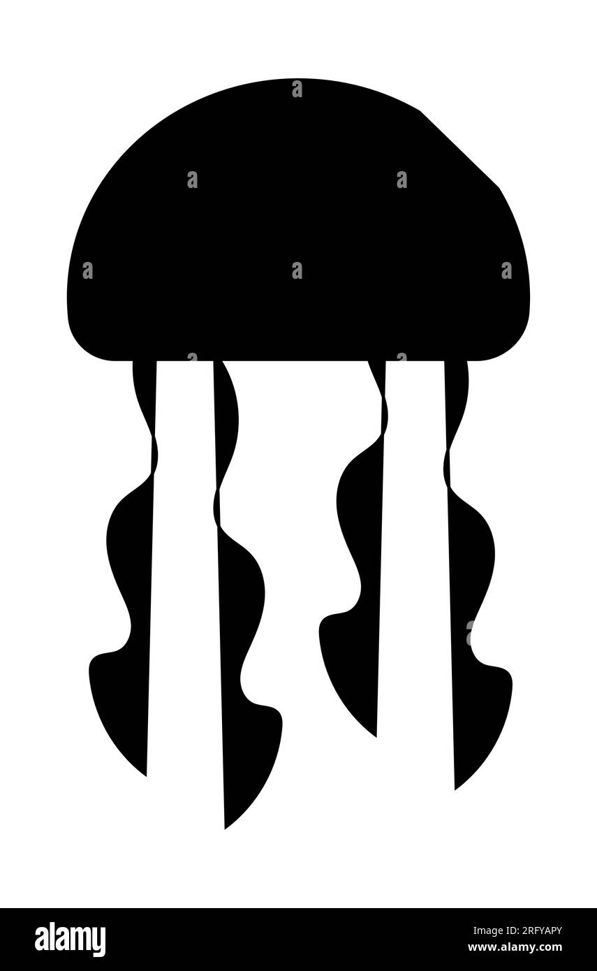 Schwarze Silhouette eines Quallen-Symbols, Logo-Vorlage, Cartoon-Quallen in flacher Form, Vektordarstellung isoliert auf weißem Hintergrund Stock Vektor
