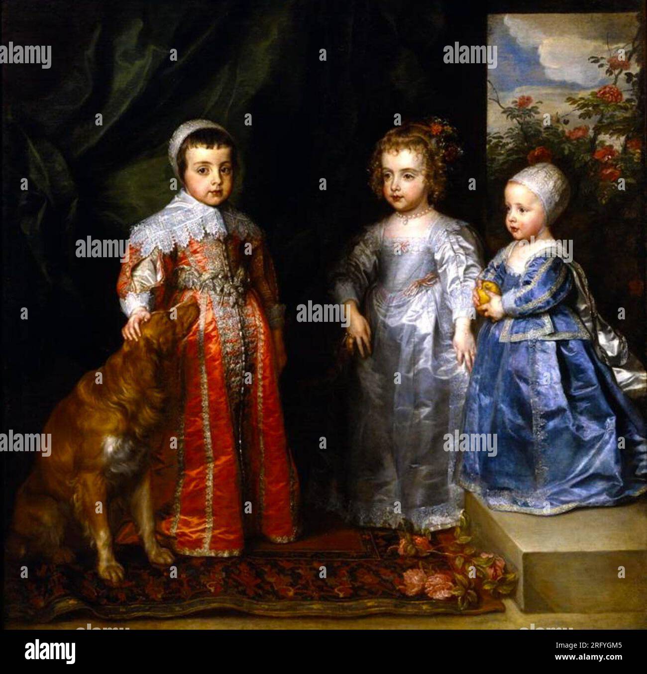 Die drei ältesten Kinder von Charles I Stuart (1600-1649) und Henrietta Maria de Bourbon (1609-1669), Charles (1630-1685), Mary (1631-1666) und James (1633-1685) 1635 von Anthony van Dyck Stockfoto
