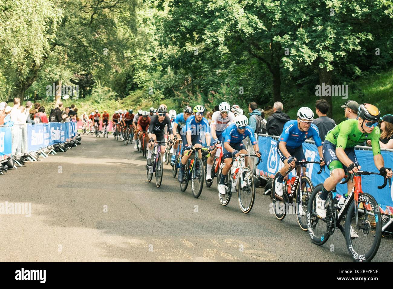Straßenrennen bei den UCI Cycling Championships in Glasgow. Kelvingrove Park Stockfoto