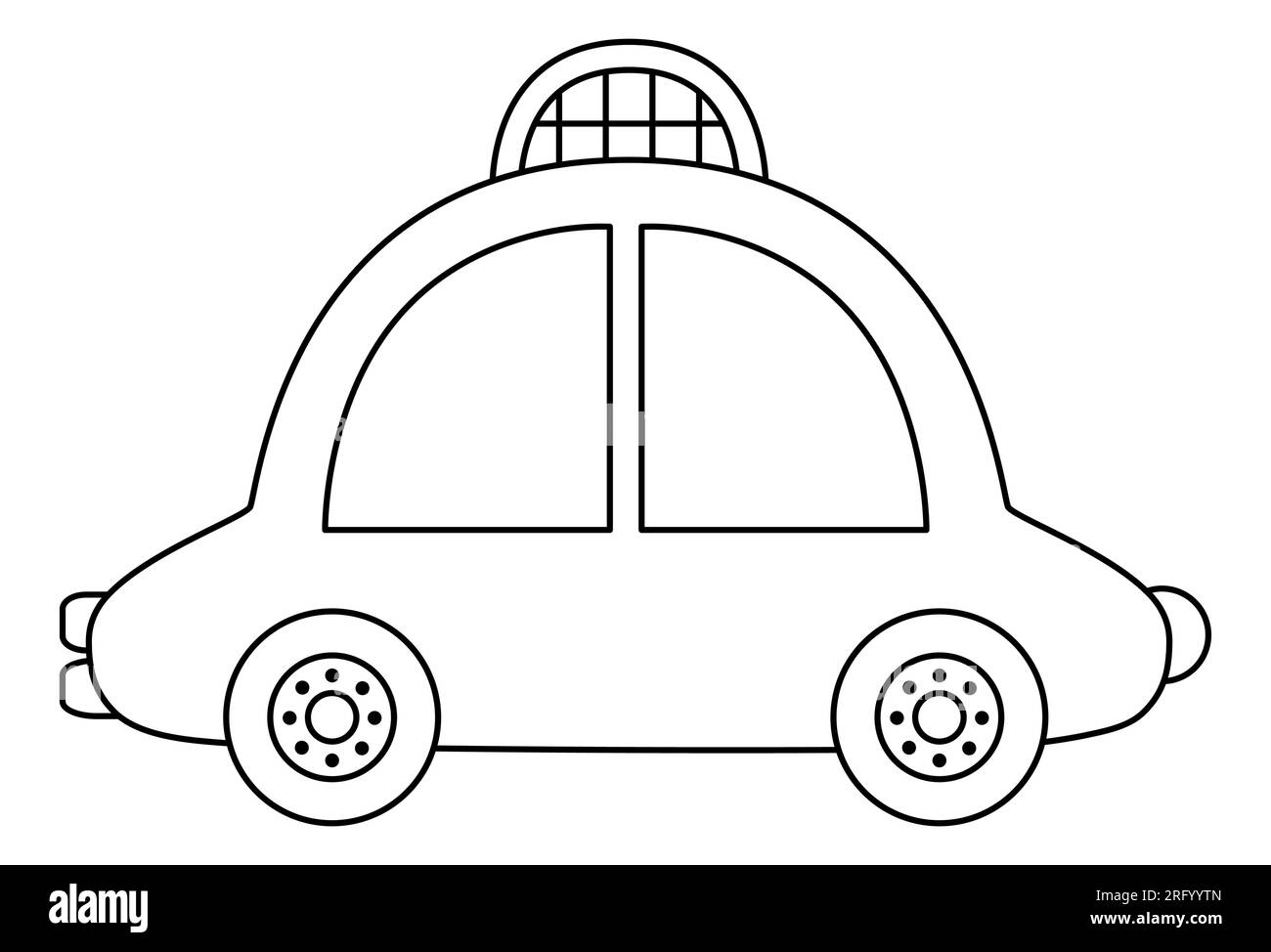 Vector schwarz-weißes Taxi-Auto. Lustiges Line Cab für Kinder. Niedliche Clipkunst im Fahrzeug. Retro-Transportsymbol oder Farbseite isoliert auf weißem Hintergrund Stock Vektor