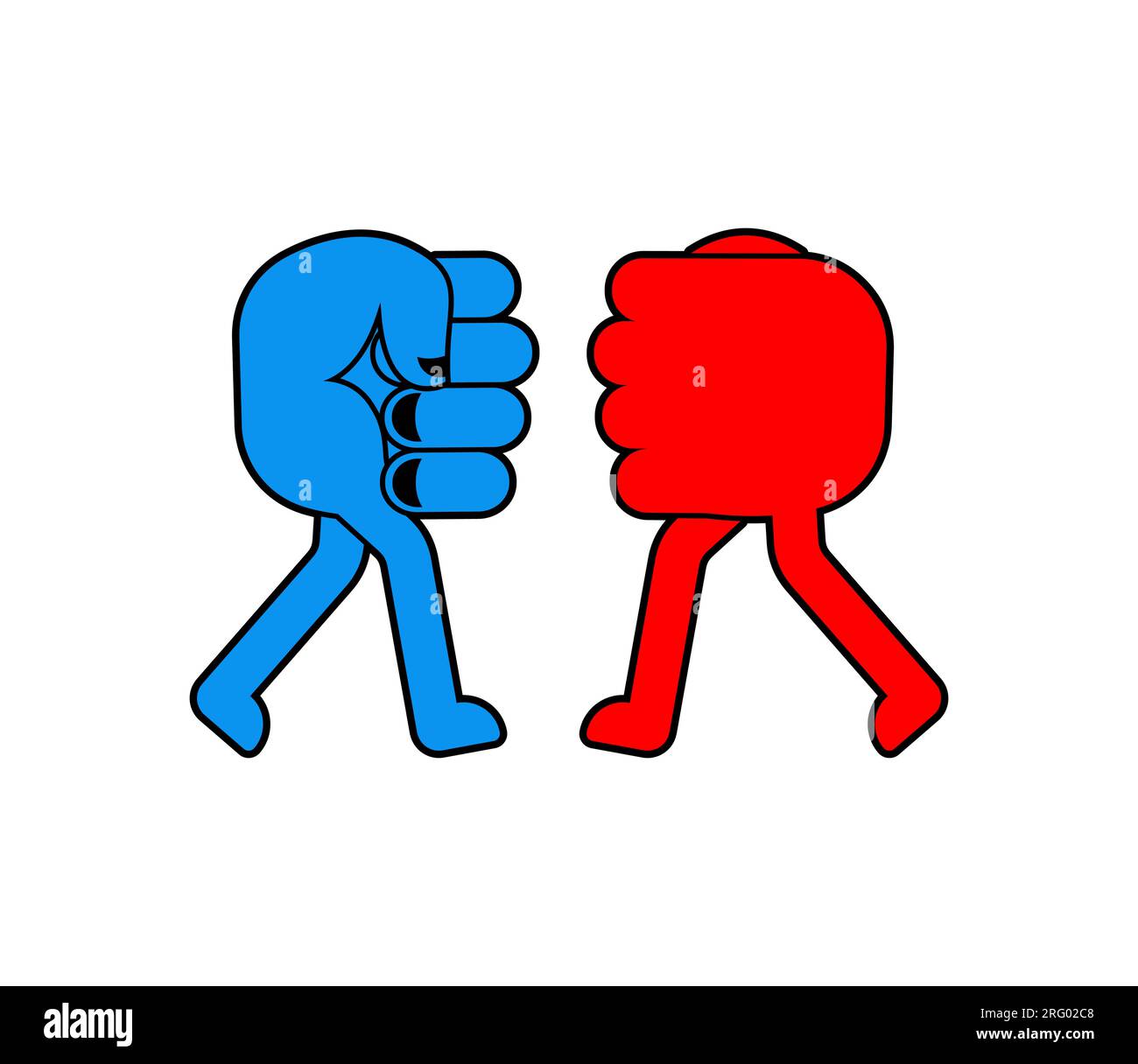 Die Fäuste schlagen sich. Fäuste kämpfen. Feindschaftsbegriff und Kampfsymbol. Stock Vektor