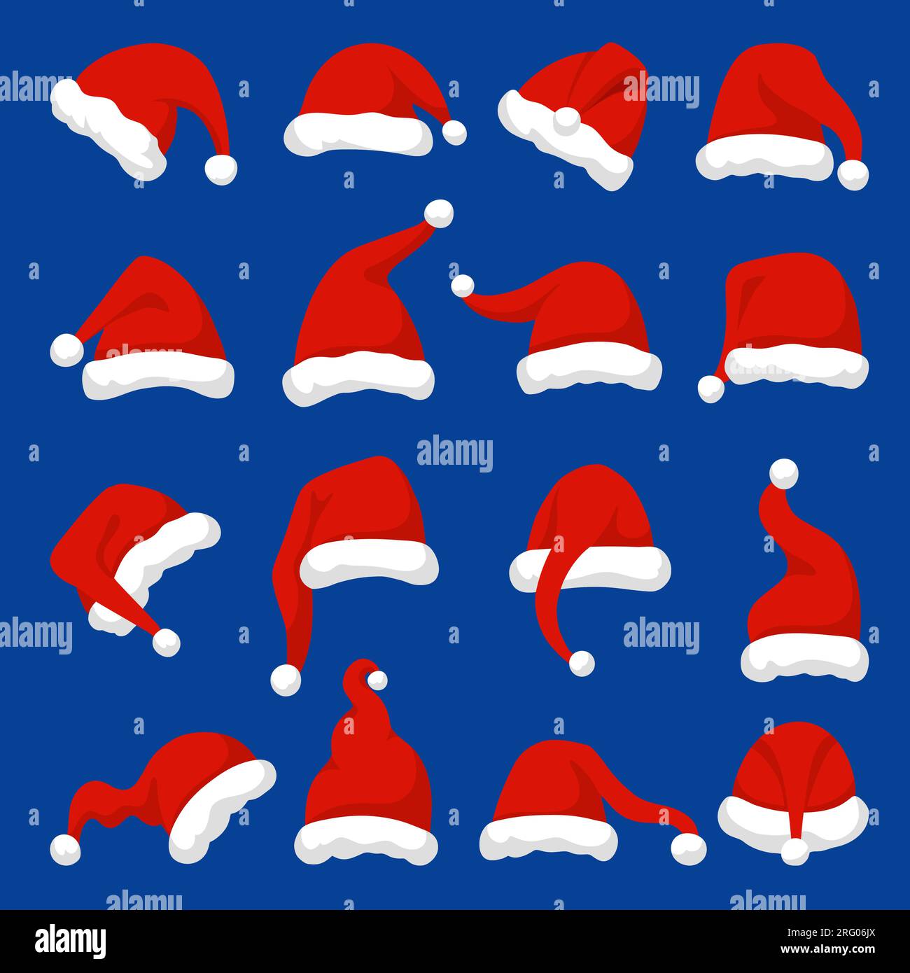 Rote weihnachtsmannmützen, flache weihnachtsmütze. Weihnachtsmütze, Silvester-Accessoires. Winterferien, neoterische Vektorsymbole von noel Stock Vektor