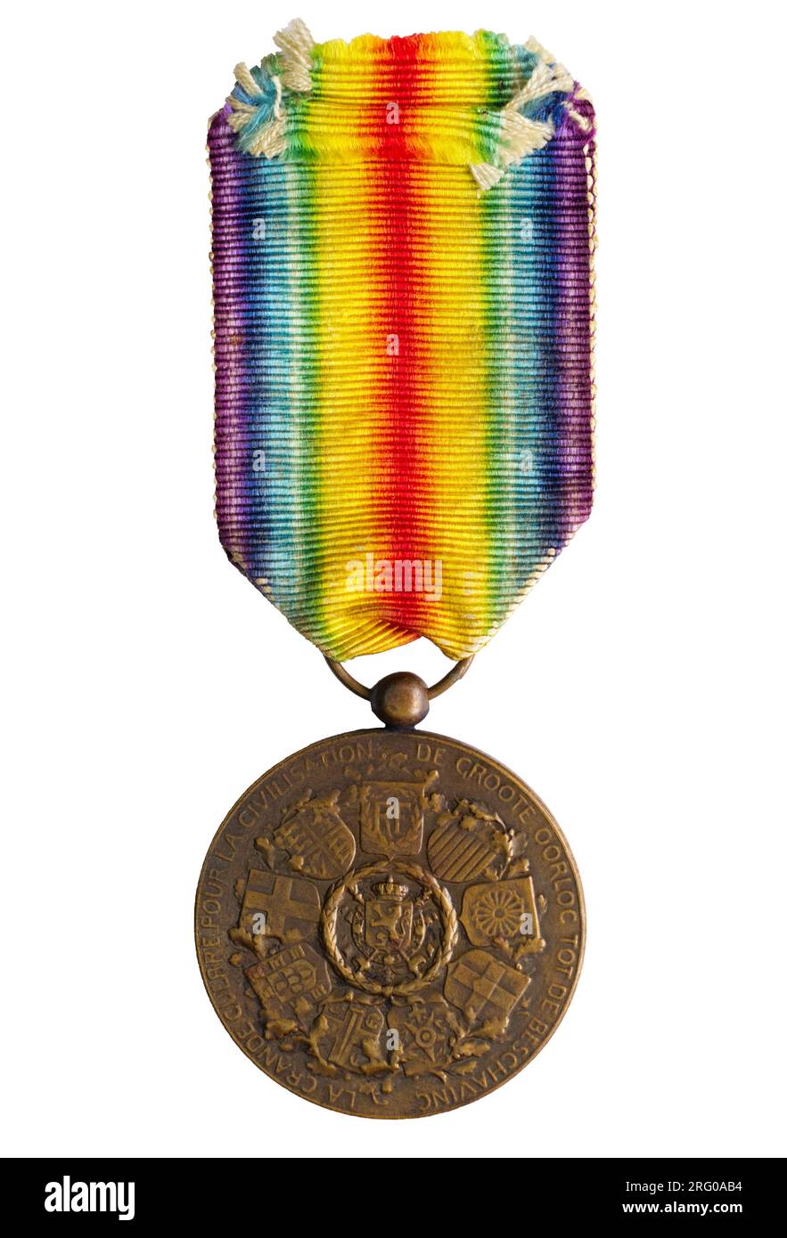 Eine belgische Medaille für den Ersten Weltkrieg, rückwärts. Stockfoto