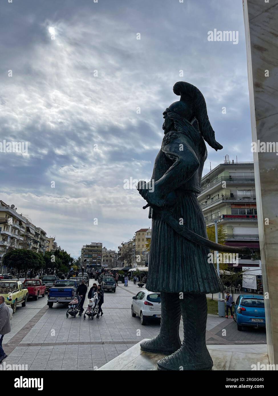 Statuen und Denkmäler der Helden des griechischen Revolutionskrieges 1821 (Unabhängigkeitskrieg gegen das Osmanische Reich) in Kalamata in Messeni Stockfoto