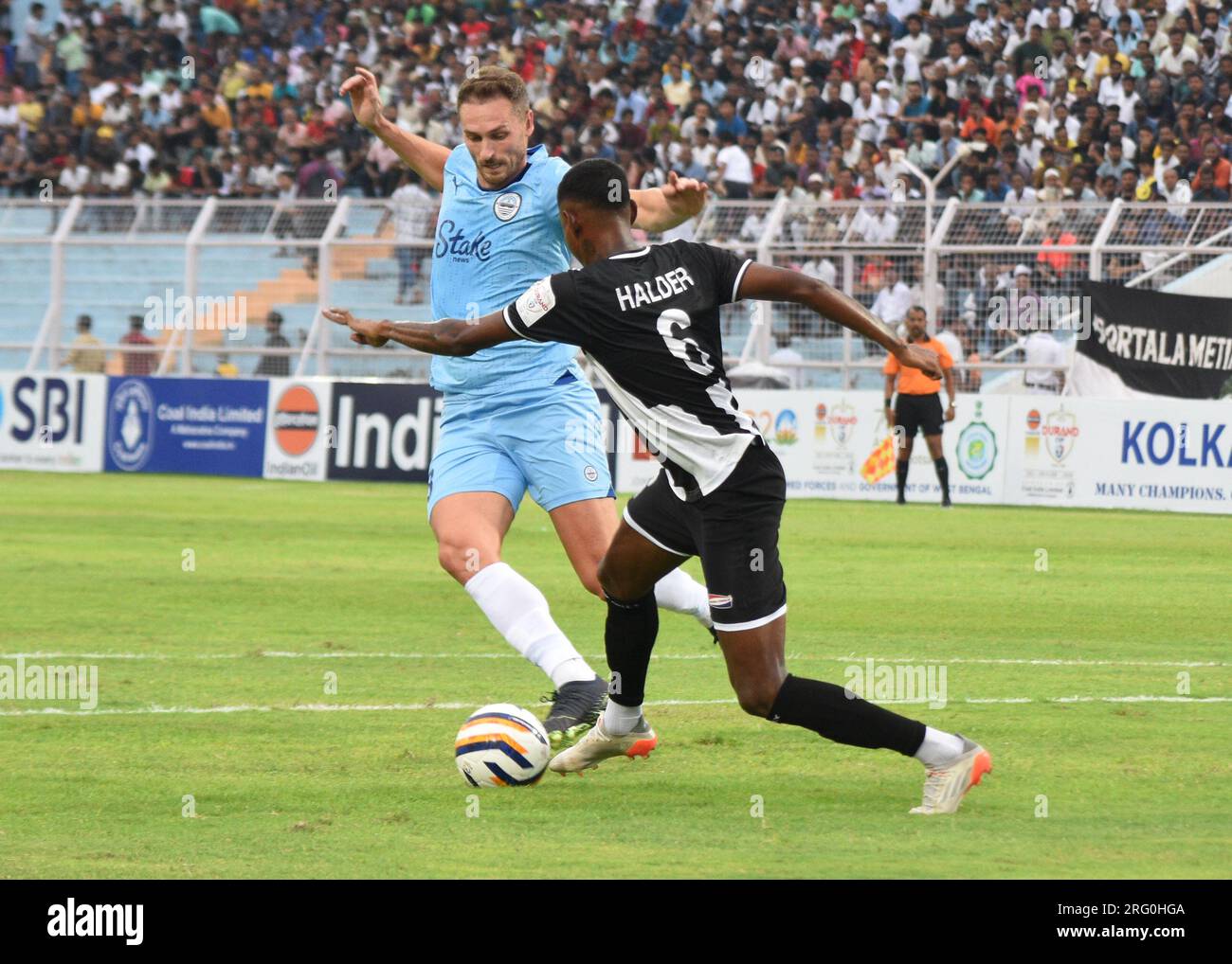 Kalkutta, Westbengalen, Indien. 6. Aug. 2023. Der Mumbai City FC schlägt den Mohammedan Sporting Club mit 3-1 Punkten und erzielt 132. Durand Cup im Kishor Bharati Stadium, Kalkutta. (Kreditbild: © Sayantan Chakraborty/Pacific Press via ZUMA Press Wire) NUR REDAKTIONELLE VERWENDUNG! Nicht für den kommerziellen GEBRAUCH! Stockfoto