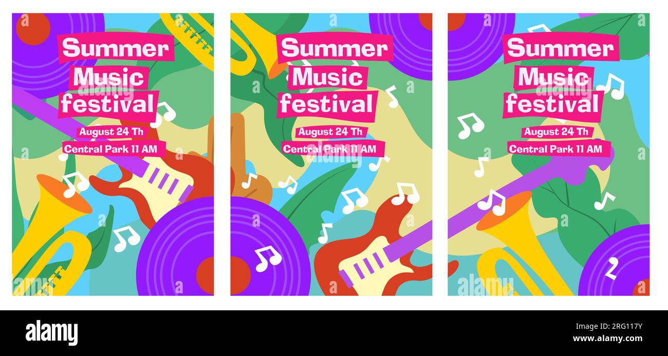 Posterschablone mit tropischem nad-Musikinstrument für das Sommermusikfestival. Abstrakte Malvektordarstellung Stock Vektor