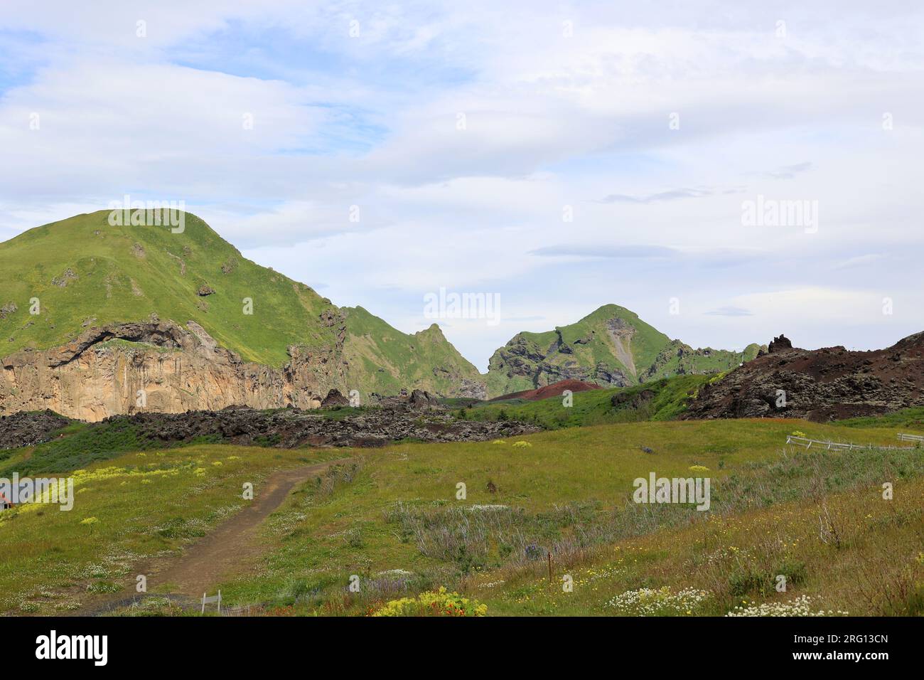 Island-Lava-Fluss vom Vulkan Eldfell auf Heimaey Island-Vestmannaeyjar-Westman Inseln Stockfoto