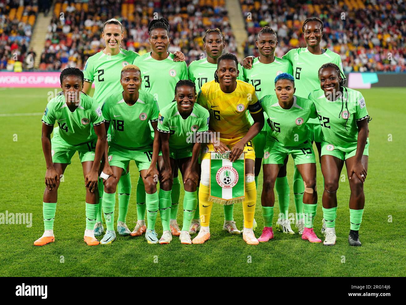 Nigeria stellt sich vor dem FIFA Women's World Cup, Runde 16 im Brisbane Stadium, Australien, auf. Foto: Montag, 7. August 2023. Stockfoto