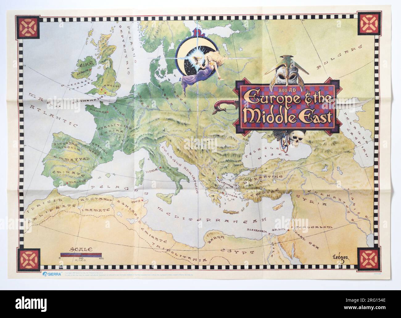 Poster „Game Map“ von „Eroquests of Camelot: The Search for the Grail, a Sierra Graphic Adventure Game“ aus dem Jahr 1990 Stockfoto