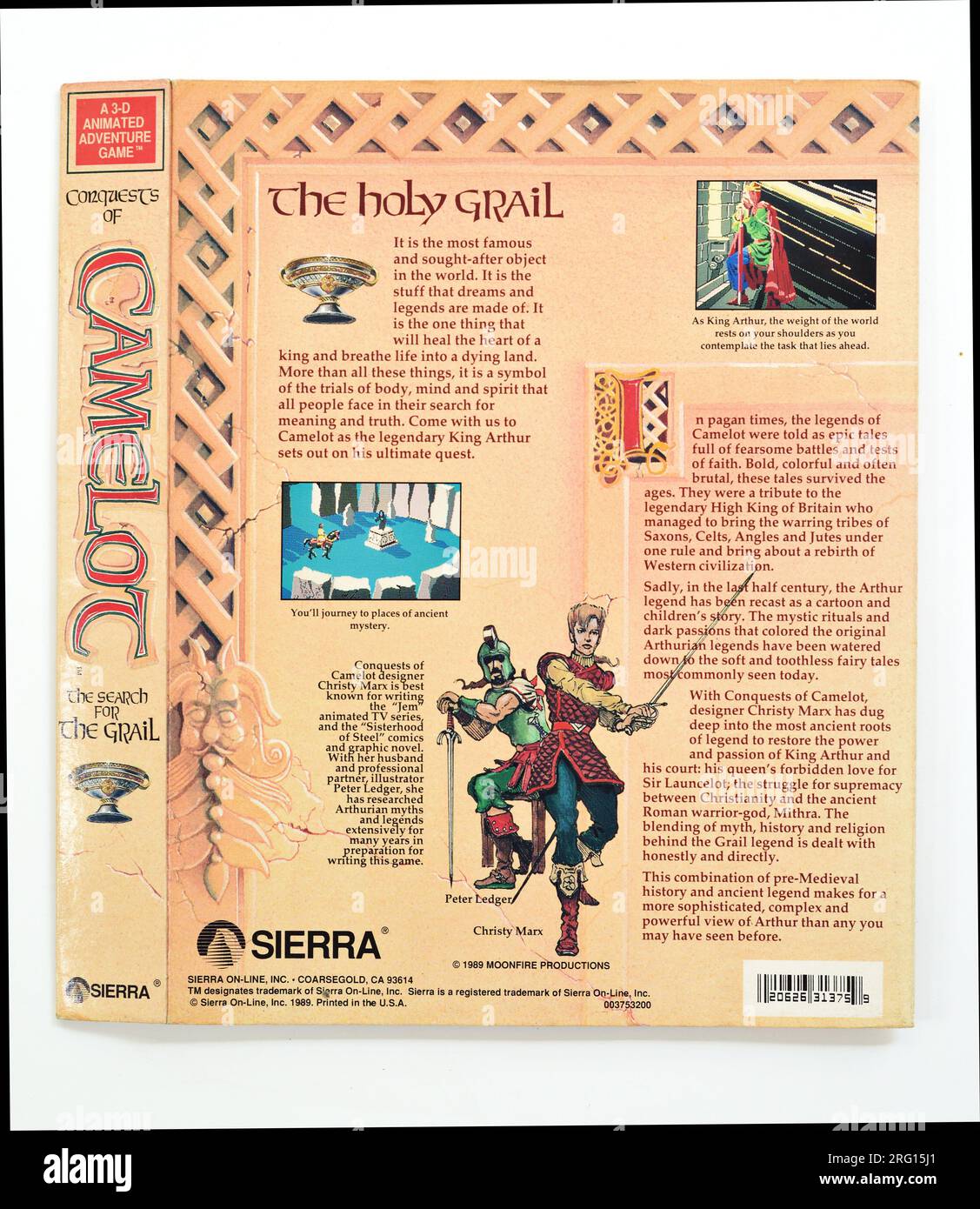 Eroberungen von Camelot: Die Suche nach dem Gral; Rückseite der Spielbox, illustrierter Beleg - IBM & PC MS-DOS Spiele aus Sierra Stockfoto