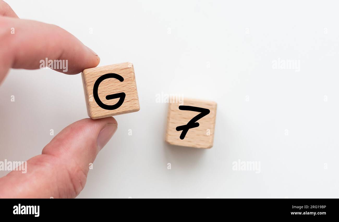 Flaggen der Großen 7 oder Großen Sieben. Geeignet für wirtschaftspolitische Konzepte mit G7 oder G8 Gipfeln Stockfoto