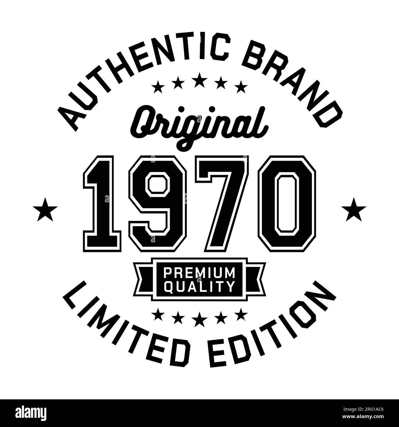 1970 authentische Marke. Modisches Bekleidungsdesign. Grafikdesign für T-Shirt. Vektor und Illustration. Stock Vektor