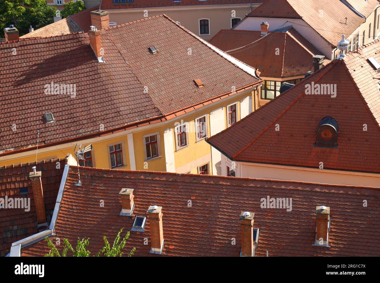 Geflieste Dächer, Eger, Ungarn Stockfoto