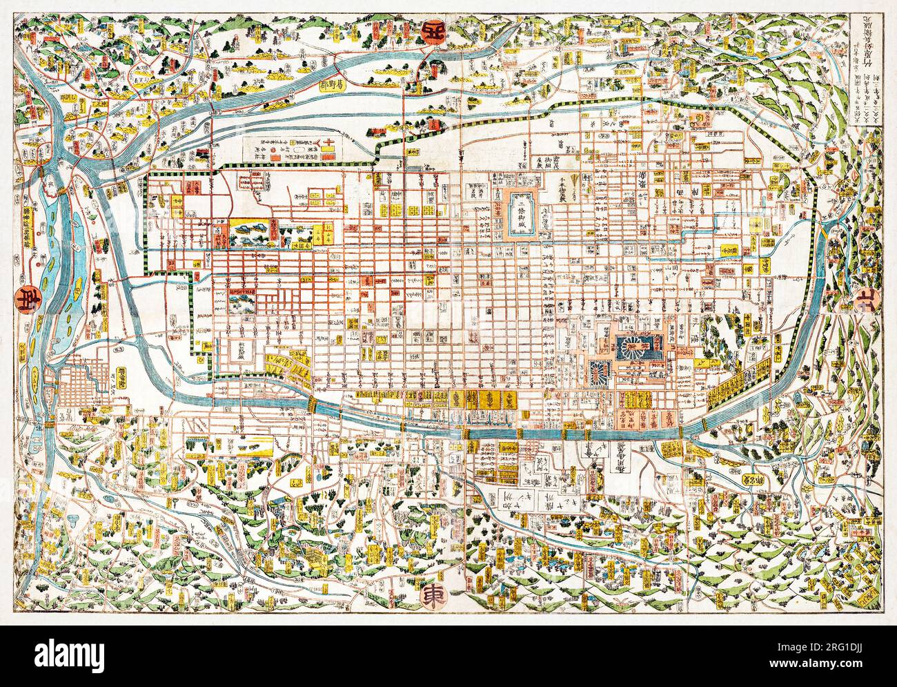 Karte von Kyoto von Takebara Kahei. Original aus der Beinecke Rare Book & Manuscript Library. Stockfoto