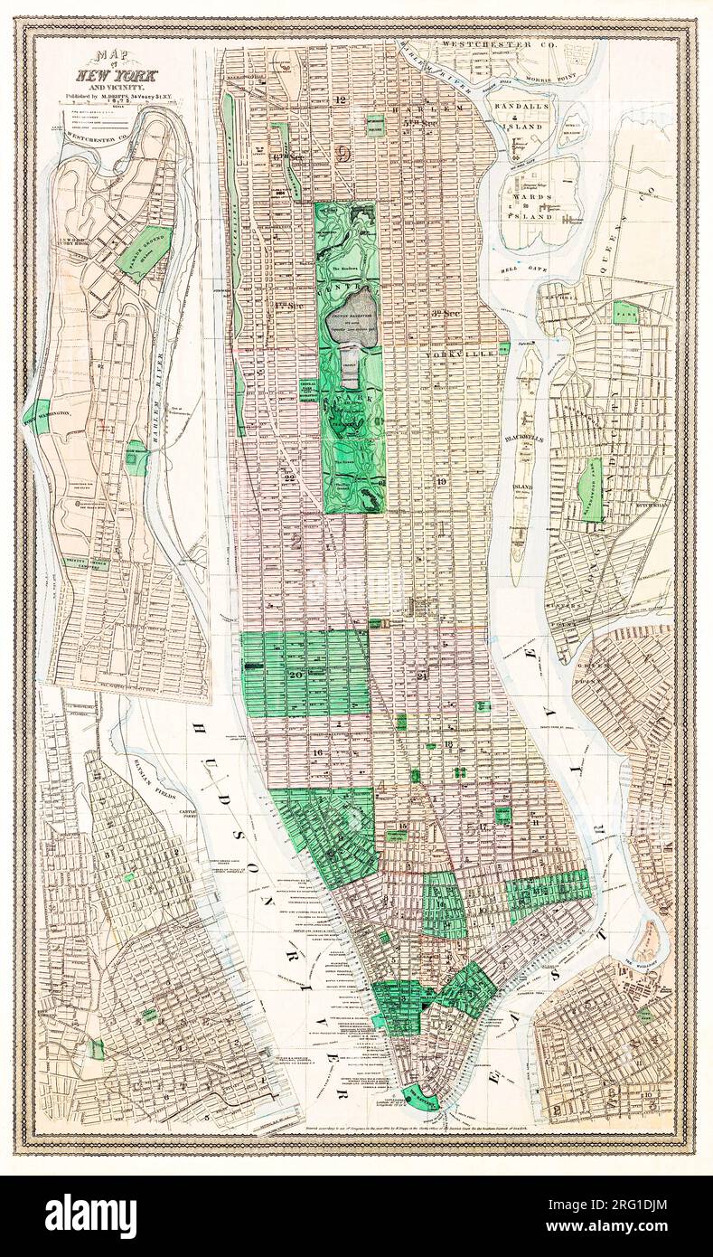Karte von New York und Umgebung von Matthew Dripps. Original aus der Beinecke Rare Book Manuskript Library. l. Stockfoto