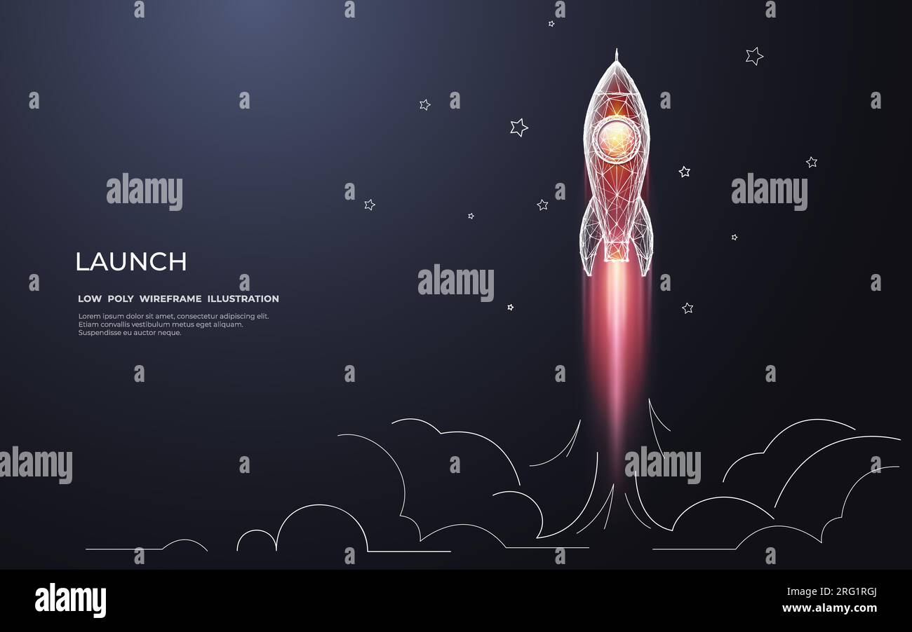 Abstrakte digitale Abschussrakete mit weißen Doodle-Elementen. Stock Vektor