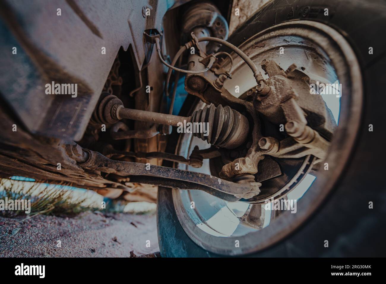 Detailansicht der Fahrzeugaufhängung Stockfoto