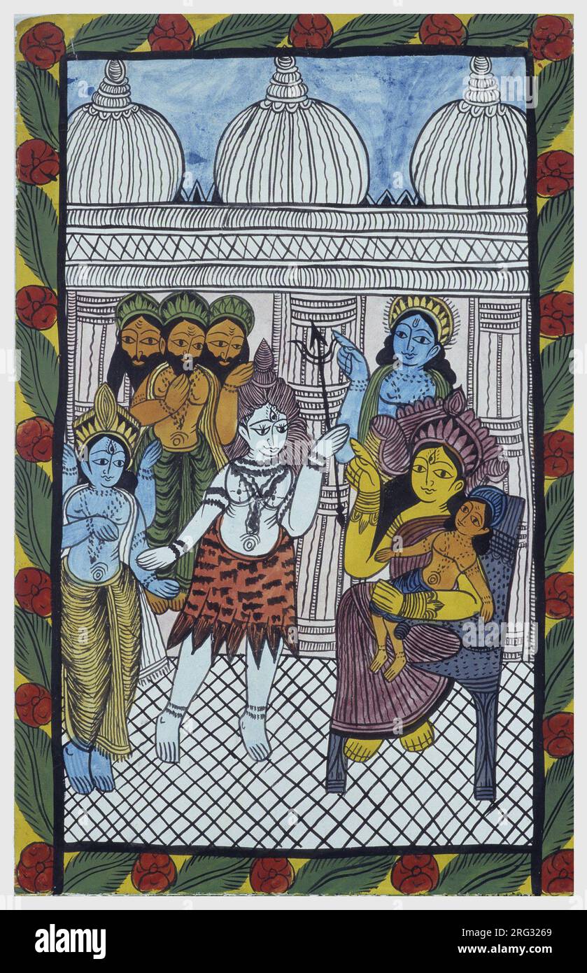 Les dieux viennent Admirer Krishna, incarne dans le Corps d'un bel enfant, Ganesha (Ganesh ou Ganapati) assis sur les genoux de sa mere Parvati. Pat: rouleau peint de la Region du Bengale, Servant de Support narratif aux chanteurs Baoul ( Baul). Kollektion Stockfoto Les dieux viennent Admirer Krishna, incarne dans le Corps d'un bel enfant, Ganesha (Ganesh ou Ganapati) assis sur les genoux de sa mere Parvati. Pat: rouleau peint de la Region du Bengale, Servant de Support narratif aux chanteurs Baoul ( Baul). Kollektion Stockfoto