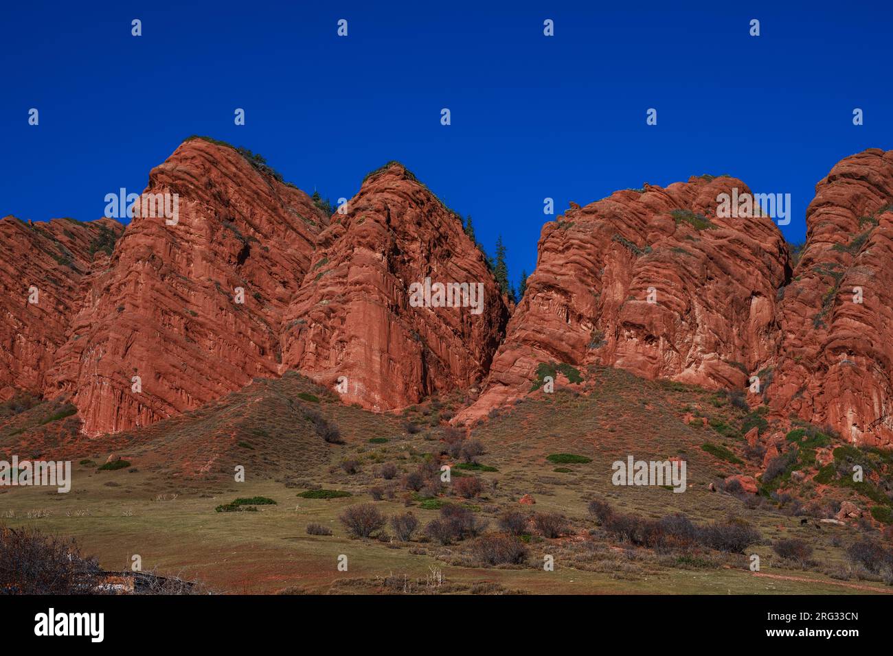 Jety-Oguz-Schlucht, Felsen der Sieben Bullen, Kirgisistan Stockfoto