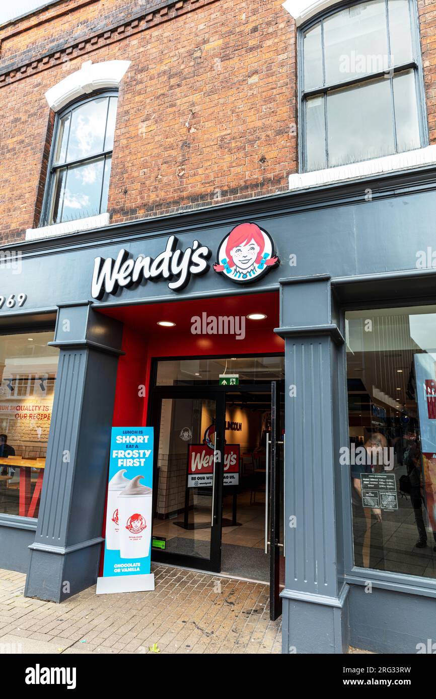 Wendy ist in Lincoln City, Lincolnshire, Großbritannien, England, Fast Food, Wendys Burger, Wendy's Fast Food, amerikanische Burgerkette, Wendy's Lincoln, Wendy's, Stockfoto