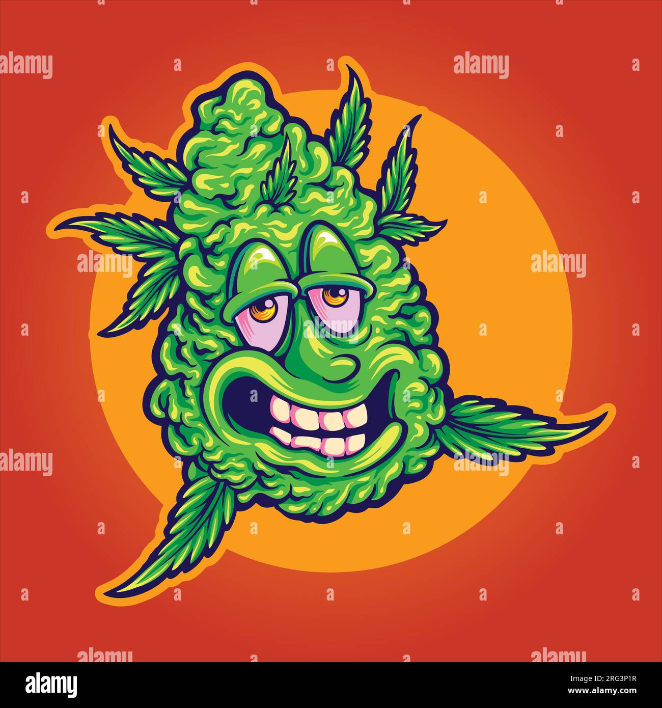 Lustige, lustige Kräutermonster Cannabis-Knospen-Vektorabbildungen für Ihr Arbeitslogo, Merchandise-T-Shirt, Aufkleber und Etikettendesigns, Poster, Gruß Stock Vektor