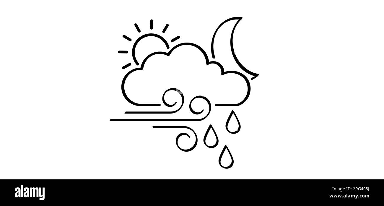 Windstoß, Regensymbol. Wolke, Wind, Regen, Wetter, Umgebung. Symbol „Gust“. Rauchiger Strom. Windpfade. Staubspray, Rauchstrahl und Stockfoto