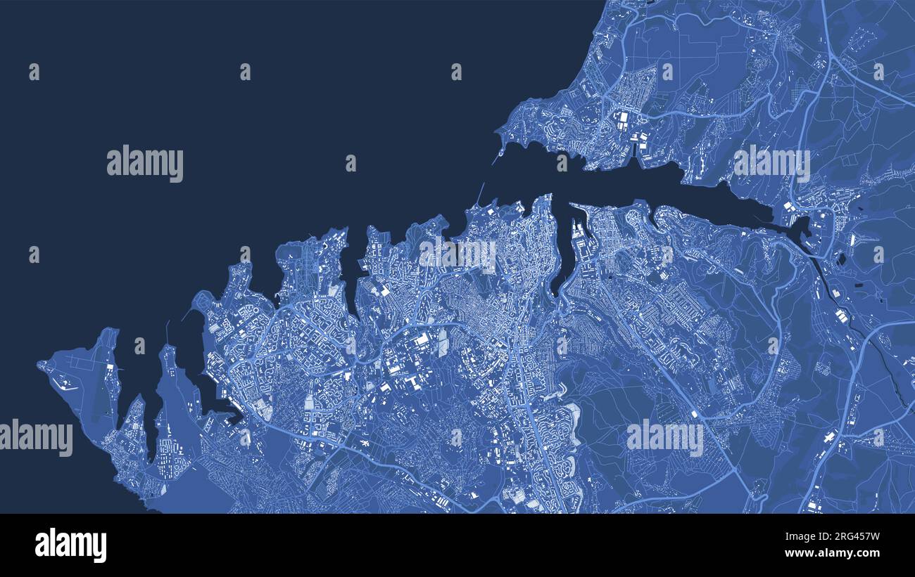Detailliertes blaues Vektorkartenposter des Verwaltungsgebiets der Stadt Sewastopol. Skyline Panorama. Dekorative grafische Touristenkarte von Sewastopol. Roya Stock Vektor