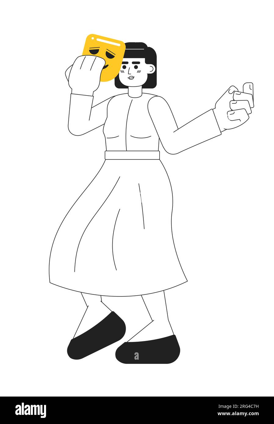 Darstellerin Cover-Gesicht mit Comedy-Maske monochromatischer flacher Vektorfigur Stock Vektor