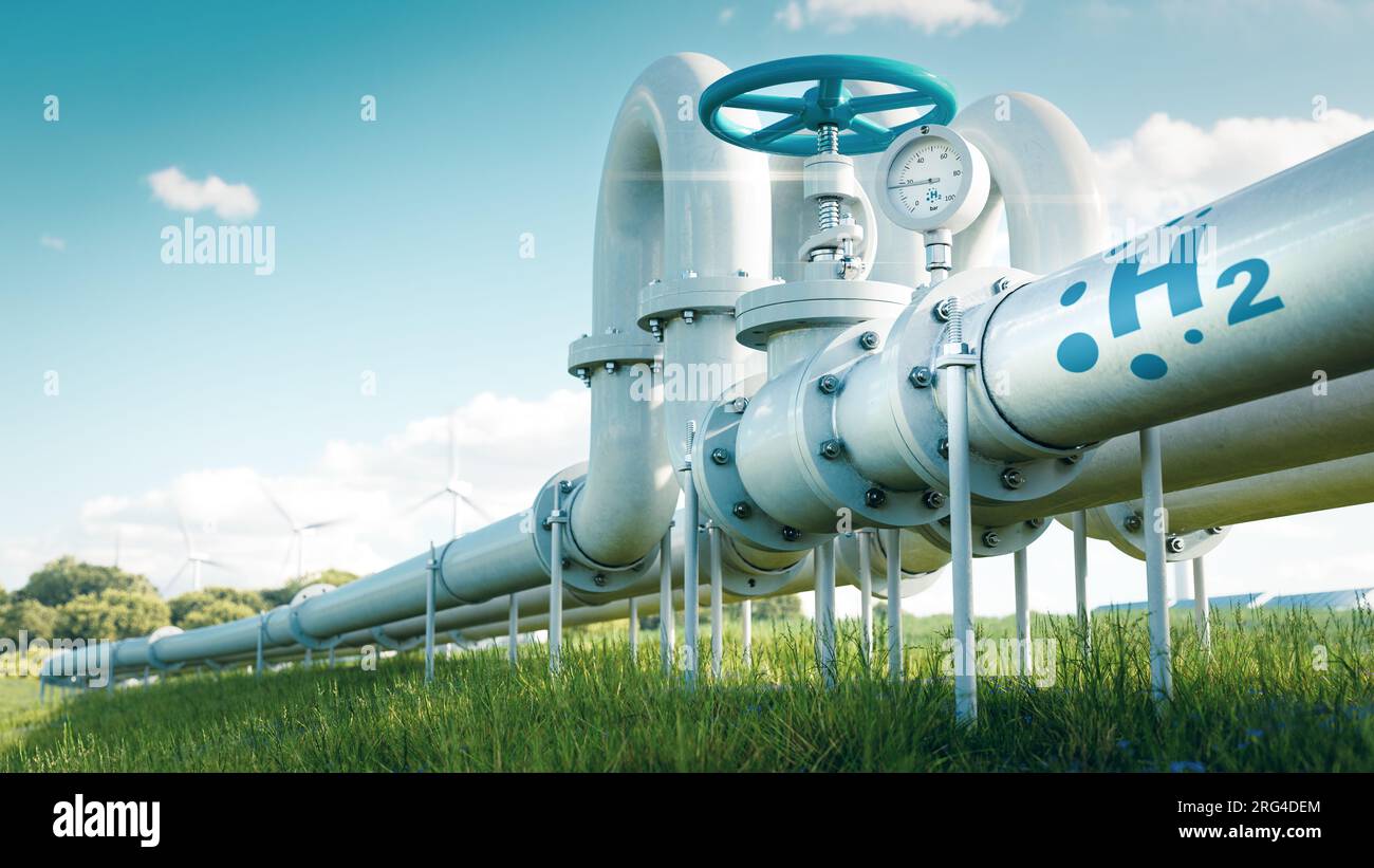 Eine Wasserstoff-Pipeline, die den Wandel des Energiesektors hin zu ökologischen, CO2-neutralen, sicheren und unabhängigen Energiequellen veranschaulicht Stockfoto