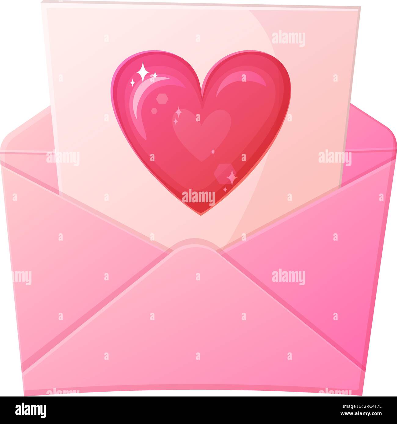 Liebesbrief. Offener Umschlag mit einem Buchstaben und Herz. Vanentinstag, romantisches Beichtkonzept. Stock Vektor
