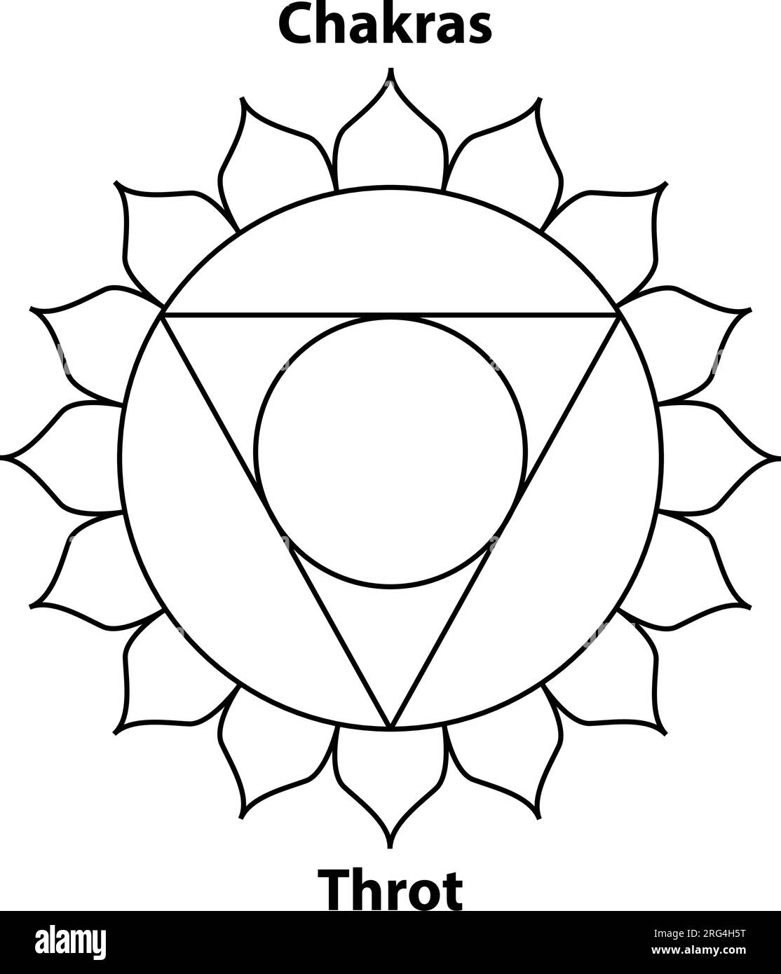 Kehle Chakras. Darstellung des Hinduismus und Buddhismus. Yoga-Chakra-Symbole sind auf Weiß isoliert. Für Design, verbunden mit Yoga. Stock Vektor