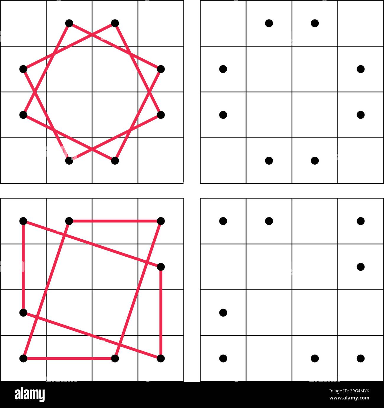 Übung zum Zeichnen von gepunkteten Linien im quadratischen Design. Zeichnen Sie die gleiche Linienzeichnung. Stock Vektor