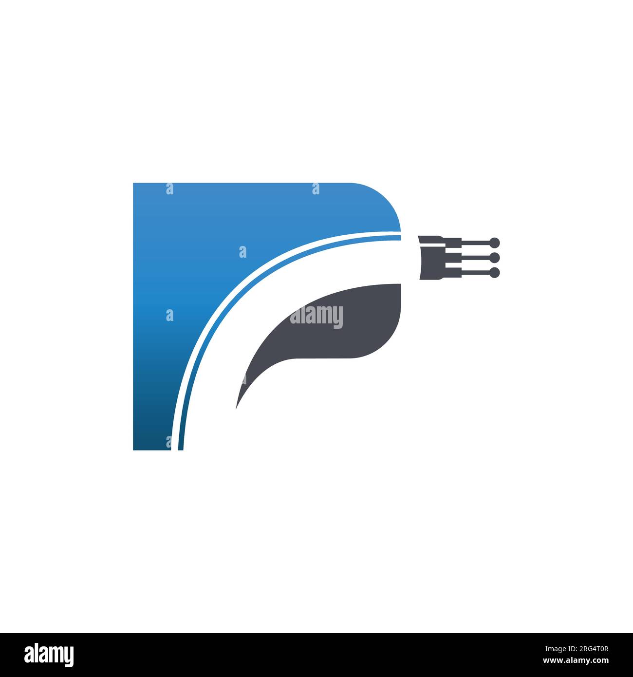 Erstes Logo mit Buchstabe p für elektrische Kabel im Negativraumanzug, Logo für Glasfaserkabel. Stock Vektor