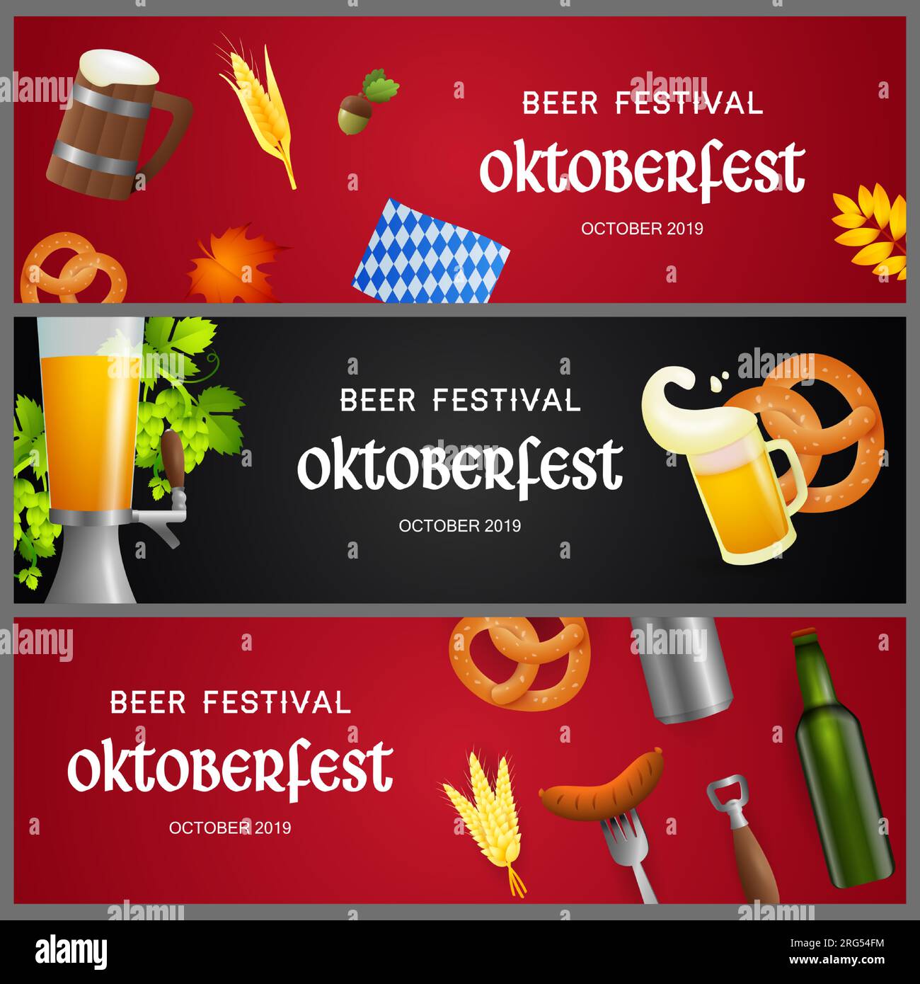 Banner für Bierfestivals mit realistischen Objekten Stock Vektor