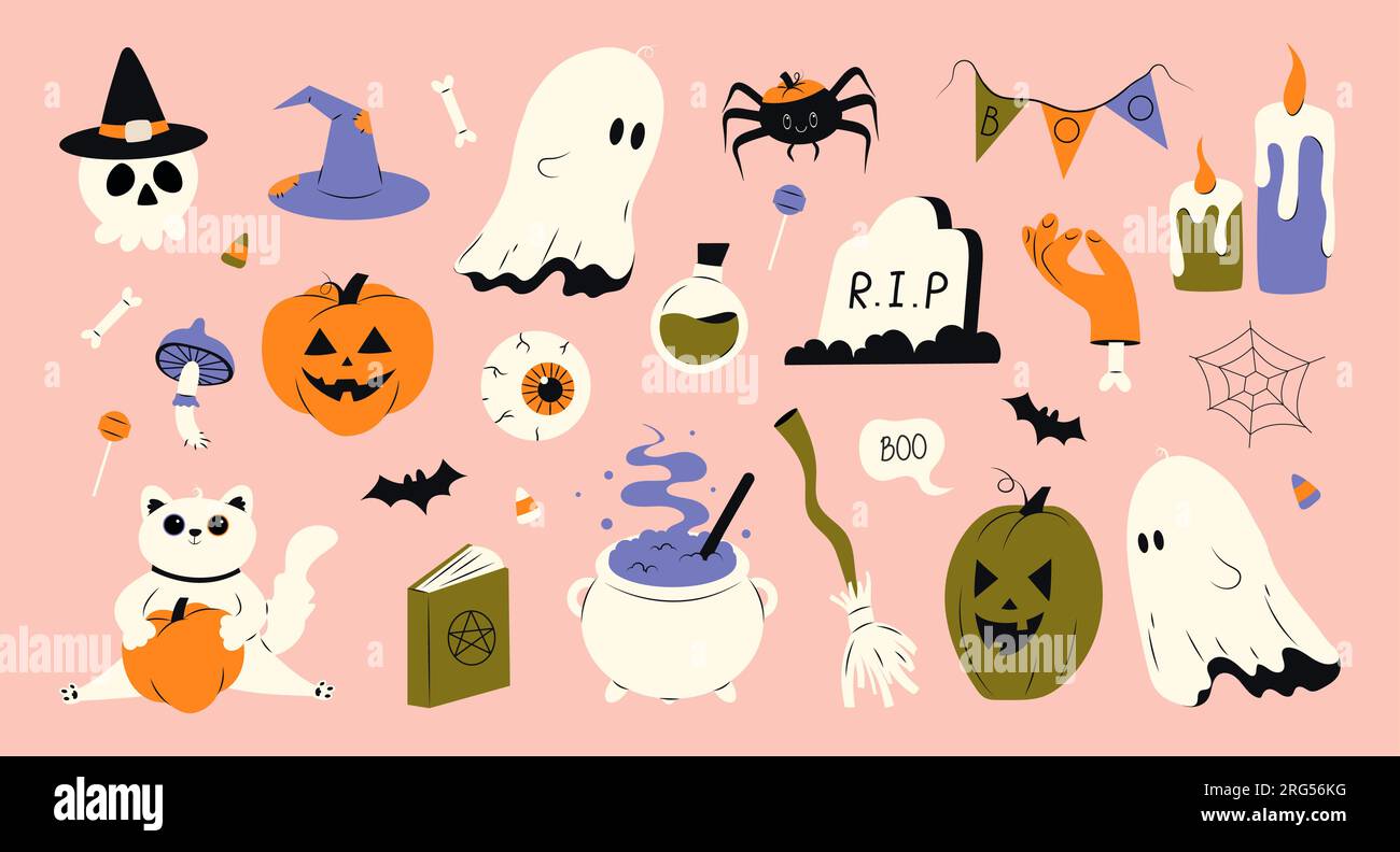 Süßes Halloween-Set mit verschiedenen Elementen Stock Vektor