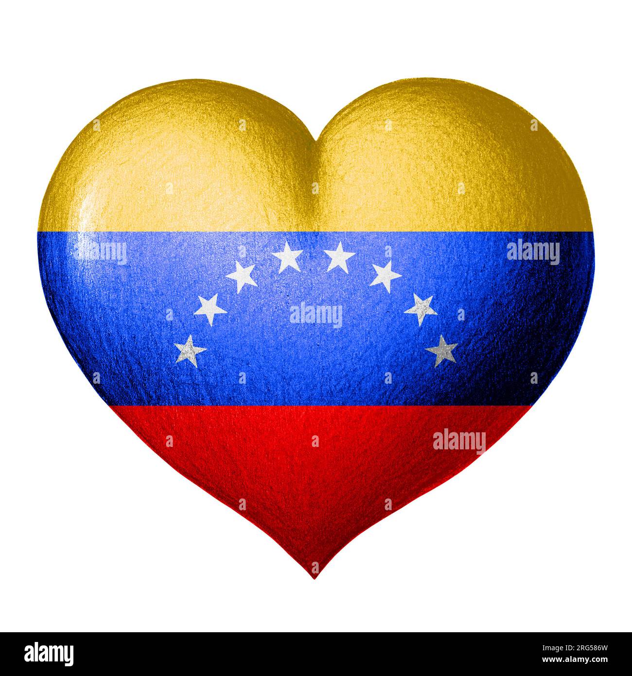 Venezuela Flagge in Form eines Herzens. Handgezeichnete Textur. Isoliert auf weißem Hintergrund. Stockfoto