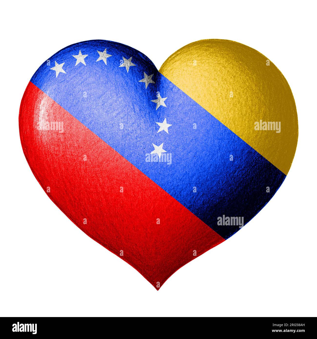 Herz der venezolanischen Flagge. Handgezeichnete Textur. Isoliert auf weißem Hintergrund. Stockfoto