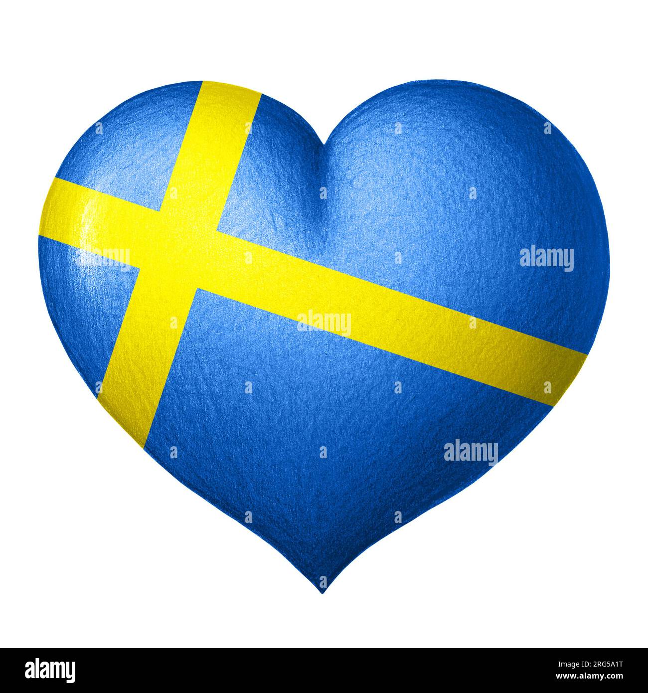 Schwedische Flagge Herz isoliert auf weißem Hintergrund. Bleistiftzeichnung. Stockfoto