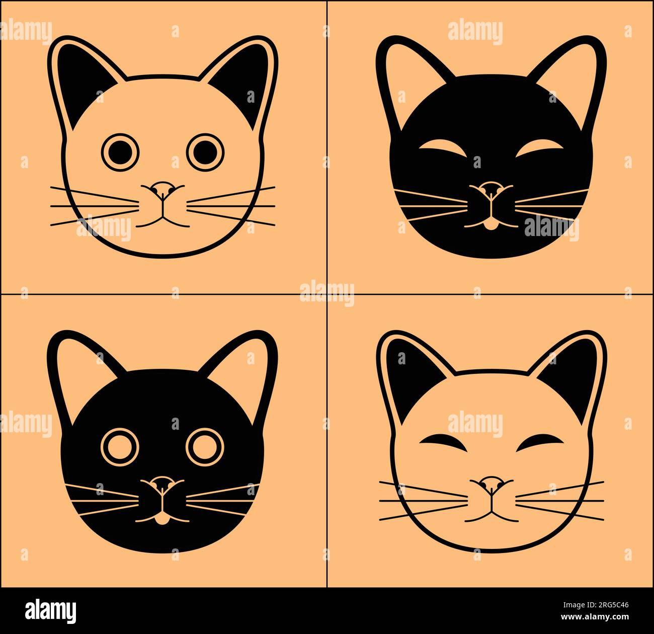 Süße Katzenkopf-Ikone, vier verschiedene Katzenkopf-Ikone-Styles. Stock Vektor