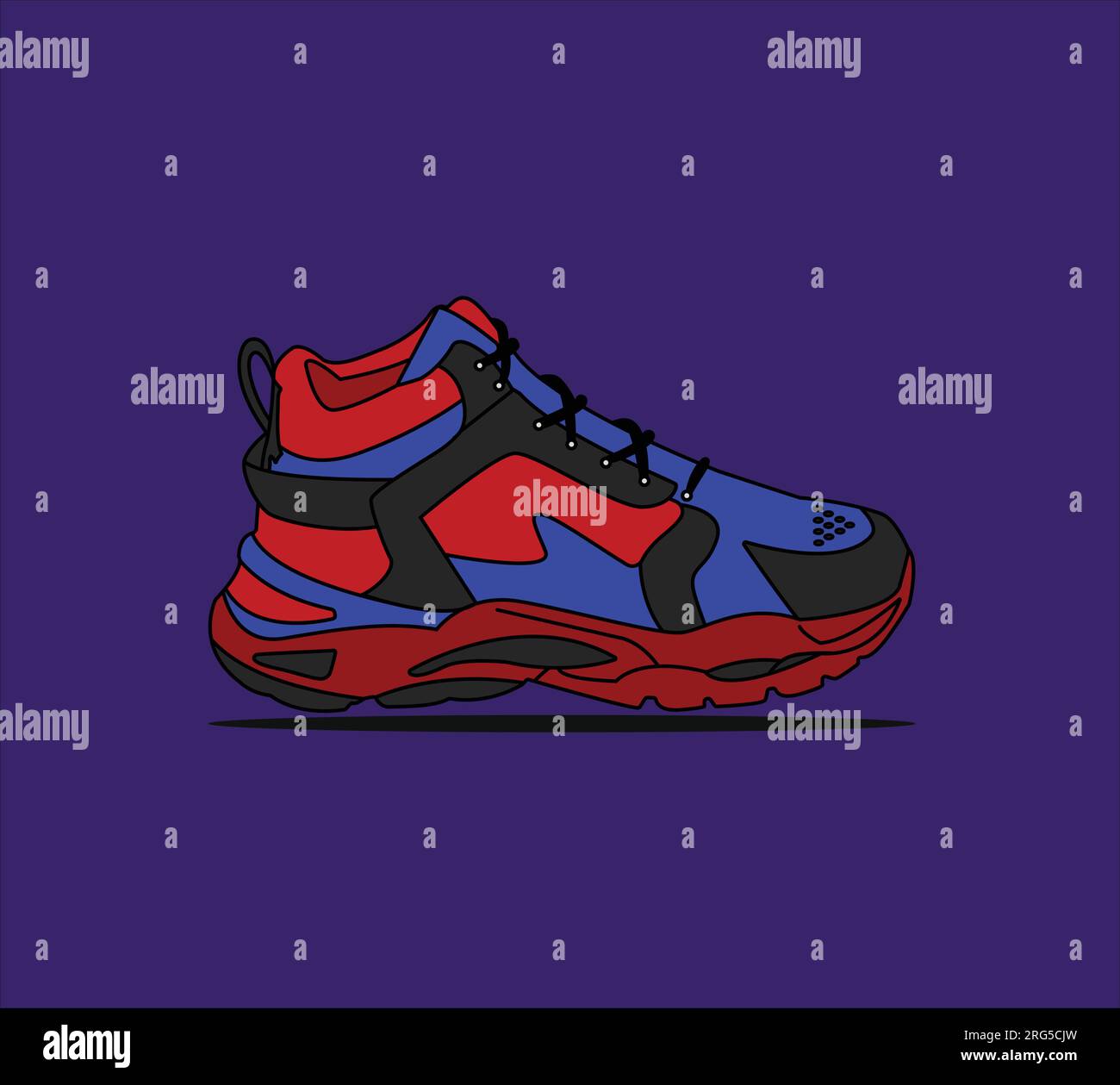 Sneaker-Schuh-Vektor. Flaches Designkonzept, Vektordarstellung. Sneaker in farbenfrohem, flachem Style. Sneaker von der Seite gesehen, stylische Sneaker. Stock Vektor