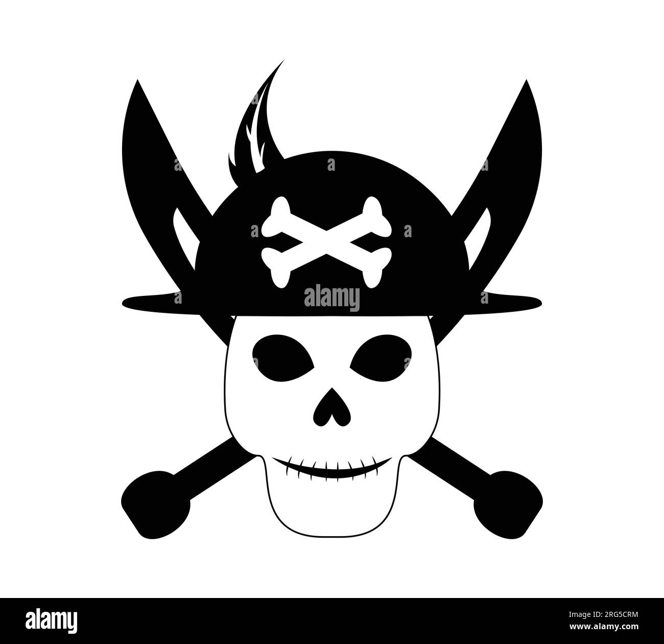 Schädelpirat mit gekreuzten Schwertern. Piratenkrieger-Schädel. Vektoren, Illustrationen, Symbole und Logos. Stock Vektor